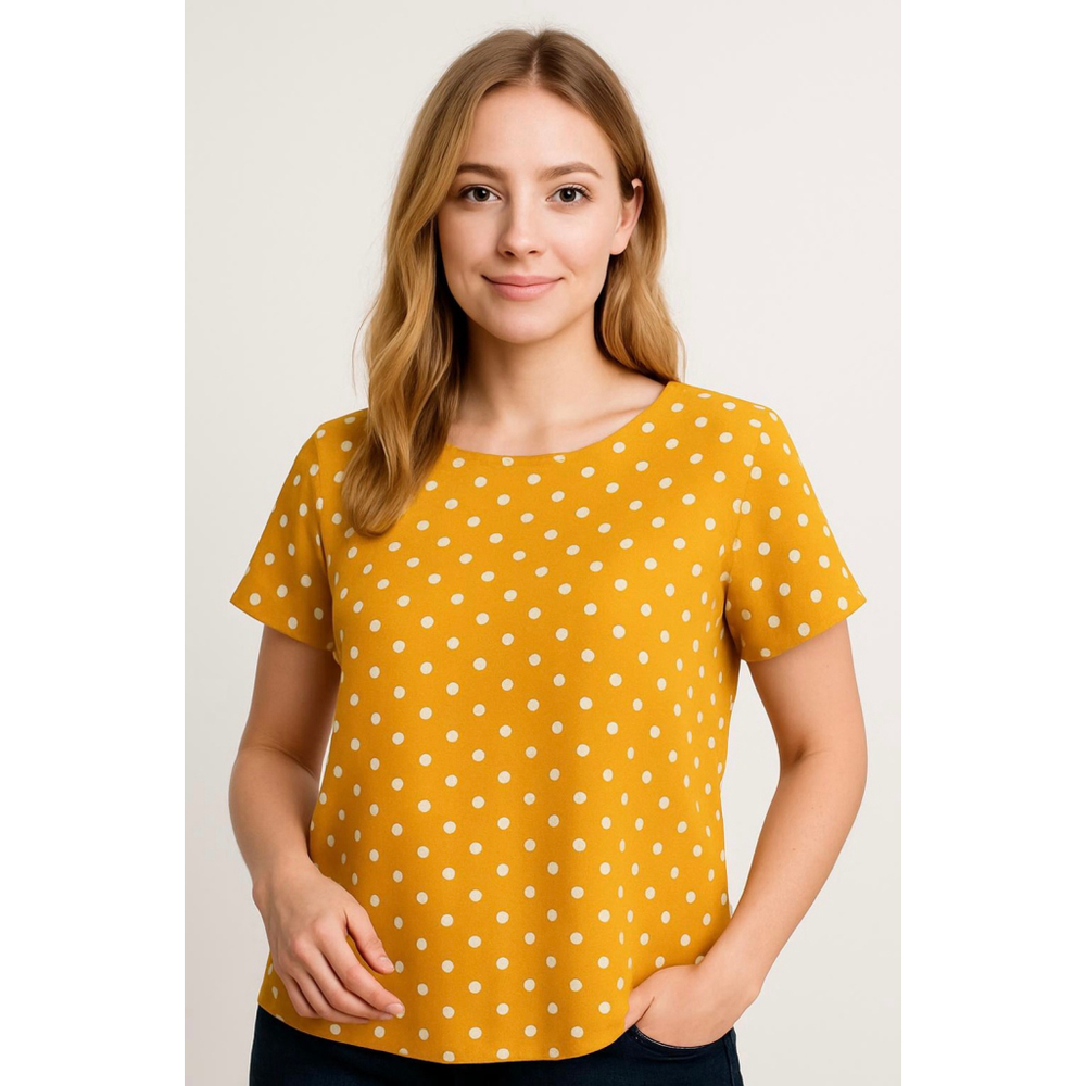 Women's J.CREW Yellow White Polka Dot Short Sleeve Top Lightweight M Retro Chic